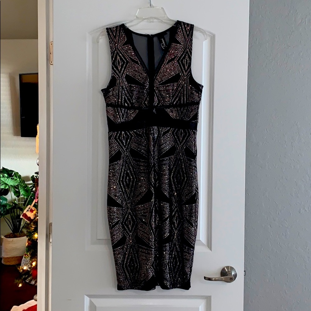 Black and Gold Cocktail dress, knee length, L
